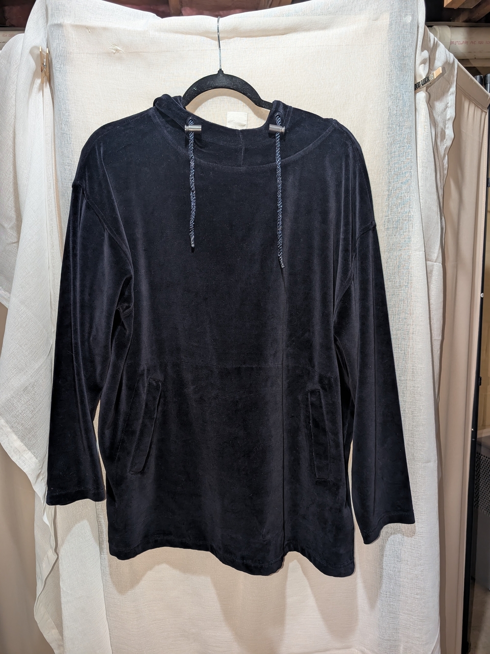 Jones New York Navy Blue Velour Hooded Pullover Sweater